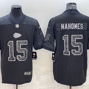 Men's Kansas City Chiefs #15 Patrick Mahomes Black Reflective Limited Jersey