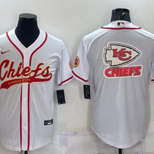 Men's Kansas City Chiefs White Team Big Logo With Patch Baseball Nike Jersey
