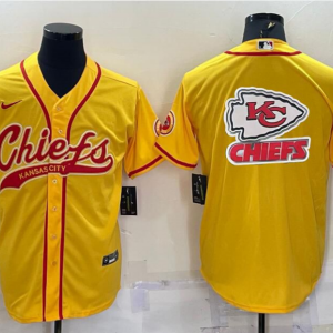 Men's Kansas City Chiefs Chiefs Yellow Team Big Logo With Patch Baseball Nike Jersey