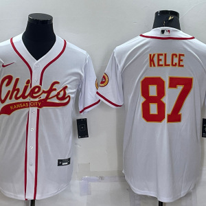 Men's Kansas City Chiefs #87 Travis Kelce White Baseball Nike Jersey
