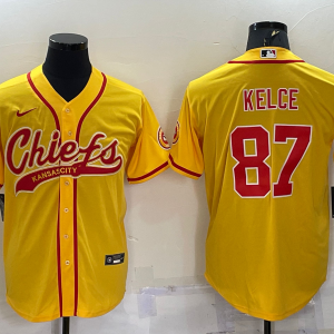 Men's Kansas City Chiefs Chiefs #87 Travis Kelce Yellow Baseball Nike Jersey