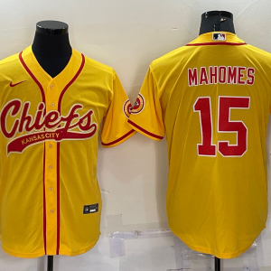 Men's Kansas City Chiefs #15 Patrick Mahomes Yellow Baseball Nike Jersey