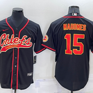 Men's Kansas City Chiefs #15 Patrick Mahomes Black Baseball Nike Jersey