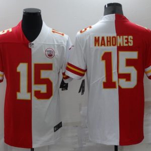 Men's Kansas City Chiefs #15 Patrick Mahomes Red/White Split Vapor Untouchable Limited Jersey