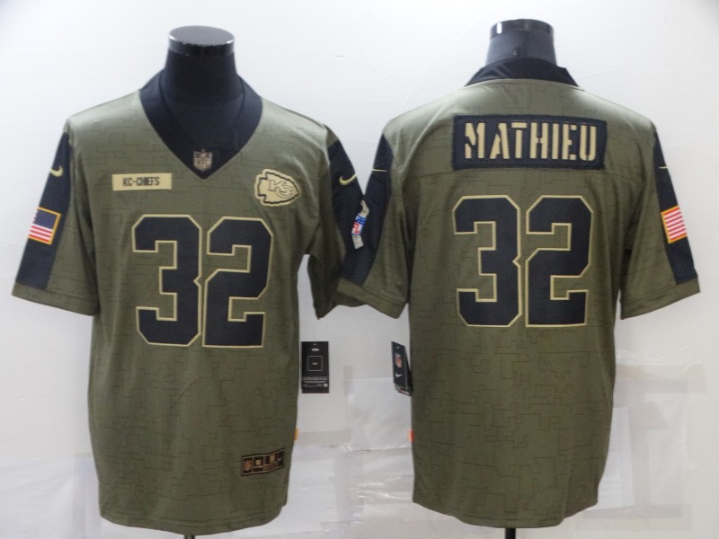 Men's Kansas City Chiefs Chiefs #32 Tyrann Mathieu 2021 Olive Salute To Service Limited Jersey