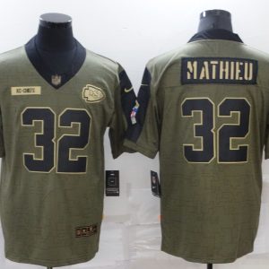 Men's Kansas City Chiefs #32 Tyrann Mathieu 2021 Olive Salute To Service Limited Jersey