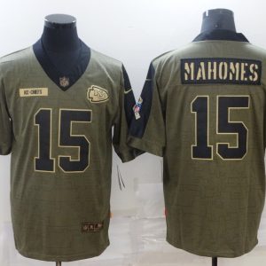 Men's Kansas City Chiefs Chiefs #15 Patrick Mahomes 2021 Olive Salute To Service Limited Jersey