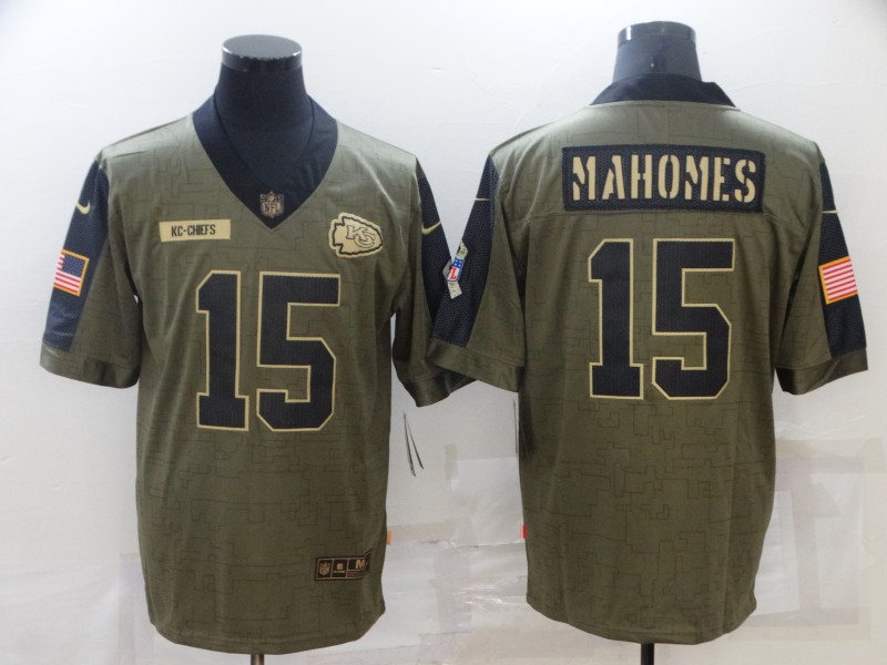Men's Kansas City Chiefs Chiefs #15 Patrick Mahomes 2021 Olive Salute To Service Limited Jersey