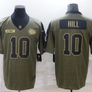 Men's Kansas City Chiefs Chiefs #10 Hill 2021 Olive Salute To Service Limited Jersey