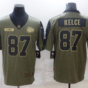 Men's Kansas City Chiefs Chiefs #87 Travis Kelce 2021 Olive Salute To Service Limited Jersey