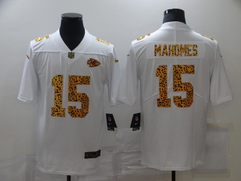 Men's Kansas City Chiefs Chiefs #15 Patrick Mahomes 2020 White Leopard Print Fashion Limited Jersey