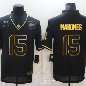 Men's Kansas City Chiefs Chiefs #15 Patrick Mahomes Black/Gold Salute To Service Limited Jersey