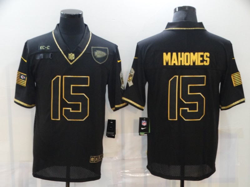 Men's Kansas City Chiefs Chiefs #15 Patrick Mahomes Black/Gold Salute To Service Limited Jersey