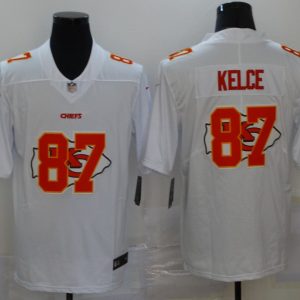 Men's Kansas City Chiefs #87 Kelce White Shadow Logo Limited Jersey