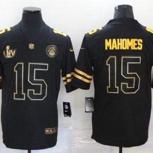 Men's Kansas City Chiefs Chiefs #15 Patrick Mahomes Black Super Bowl LIV Golden Edition Limited Jersey