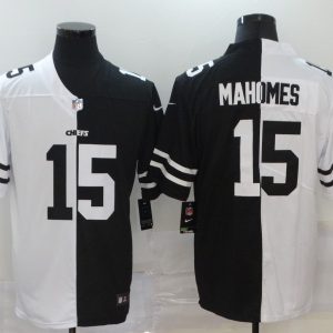 Men's Kansas City Chiefs #15 Patrick Mahomes Black/White Split 2020 Vapor Untouchable Limited Jersey