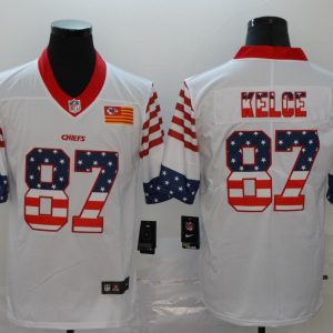 Men's Kansas City Chiefs Chiefs #87 Travis Kelce White 2019 USA Flag Fashion Limited Jersey