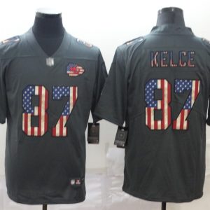 Men's Kansas City Chiefs #87 Travis Kelce Grey 2019 Salute To Service USA Flag Fashion Limited Jersey