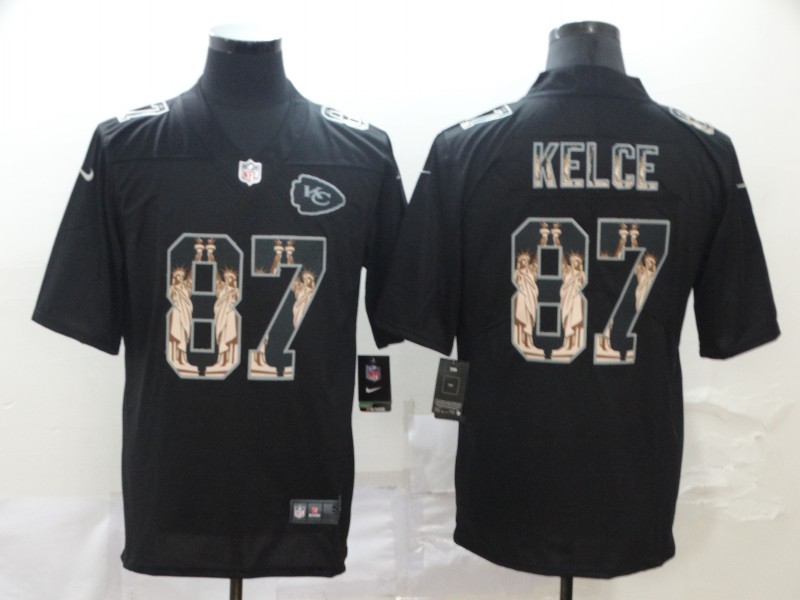 Men's Kansas City Chiefs Chiefs #87 Travis Kelce 2019 Black Statue Of Liberty Limited Jersey