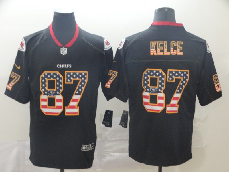 Nike 2018 Kansas City Chiefs Chiefs #87 Travis Kelce USA Flag Fashion Black Color Rush Limited Jersey