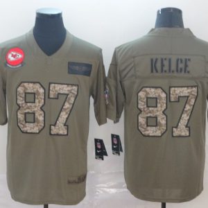 Men's Kansas City Chiefs Chiefs #87 Travis Kelce 2019 Olive/Camo Salute To Service Limited Jersey
