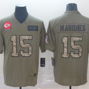 Men's Kansas City Chiefs #15 Patrick Mahomes 2019 Olive/Camo Salute To Service  Limited Jersey