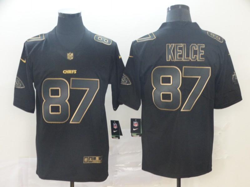 Men's Kansas City Chiefs Chiefs #87 Travis Kelce 2019 Black Gold Edition Stitched NFL Jersey