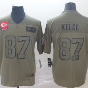 Nike Chiefs #87 Travis Kelce 2019 Olive Salute To Service Limited Men Jersey