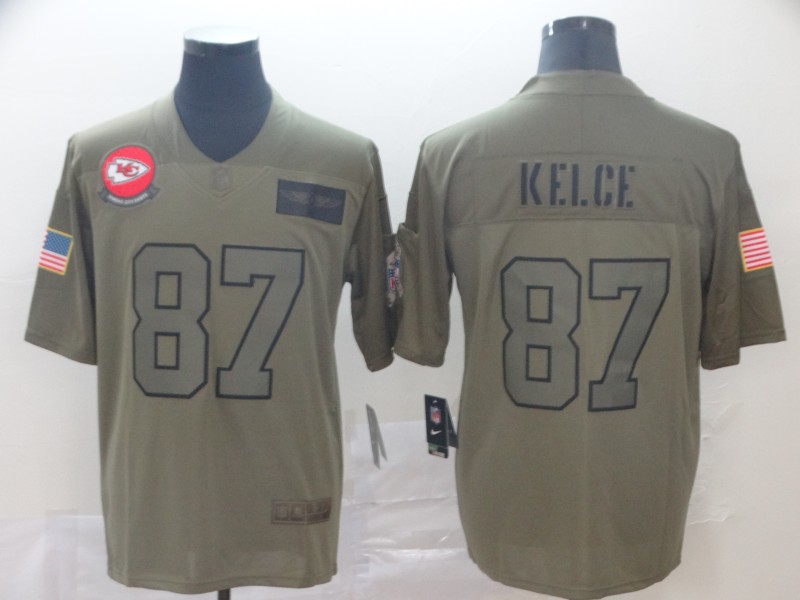 Nike Chiefs #87 Travis Kelce 2019 Olive Salute To Service Limited Men Jersey