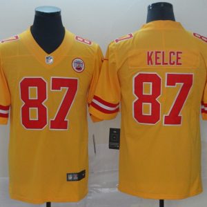 Nike Chiefs #87 Travis Kelce Gold Inverted Legend Men Jersey