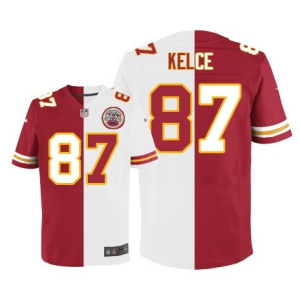 Kansas City Chiefs #87 Kelce Red/White Men's Stitched Elite Split Jersey