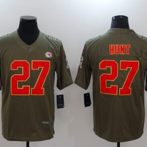 Mens Kansas City Chiefs #27 Hunt Olive Salute to Service Limited Jersey