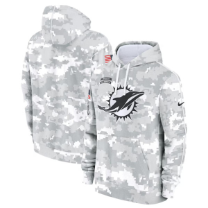 Men's Miami Dolphins 2024 Arctic Camo Salute to Service Club Fleece Pullover Hoodie