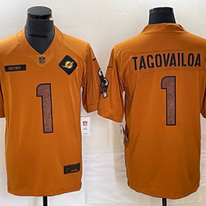 Men's Miami Dolphins #1 Tua Tagovailoa 2023 Brown Salute To Service Limited Jersey