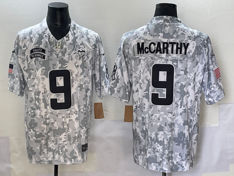 Men's Minnesota Vikings #9 J.J. McCarthy Arctic Camo 2024 F.U.S.E. Salute to Service Jersey