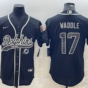 Men's Miami Dolphins #17 Waddle Black Reflective Limited Jersey