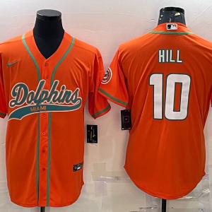 Men's Miami Dolphins #10 Tyreek Hill Orange With Patch Cool Base Stitched Baseball Jersey