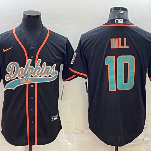 Men's Miami Dolphins #10 Tyreek Hill Black With Patch Cool Base Stitched Baseball Jersey