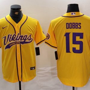 Men's Minnesota Vikings #15 Joshua Dobbs Yellow Cool Base Stitched Baseball Jersey