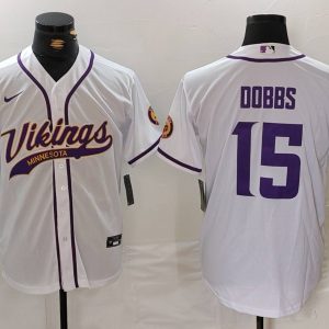 Men's Minnesota Vikings #15 Joshua Dobbs White Cool Base Stitched Baseball Jersey