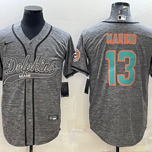 Men's Miami Dolphins #13 Dan Marino Gray With Patch Cool Base Stitched Baseball Jersey