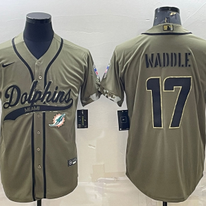 Men's Miami Dolphins #17 Waddle 2022 Olive Salute To Service Baseball Nike Jersey