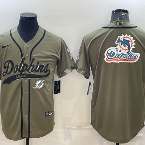 Men's Miami Dolphins 2022 Olive Salute To Service Team Big Logo With Patch Baseball Nike Jersey