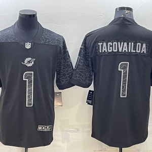 Men's Miami Dolphins #1 Tua Tagovailoa Black Reflective Limited Jersey