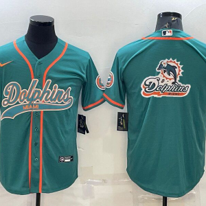Men's Miami Dolphins Green Team Big Logo With Patch Baseball Nike Jersey