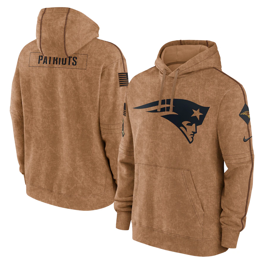Men's New England Patriots Patriots 2023 Brown Salute To Service Pullover Hoodie
