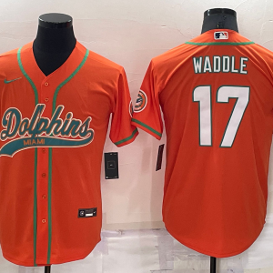 Men's Miami Dolphins #17 Waddle Orange Baseball Nike Jersey