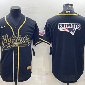 Men's New England Patriots Patriots Black/Gold Team Big Logo With Patch Baseball Nike Jersey