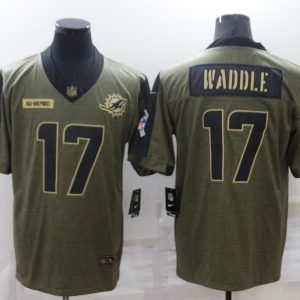 Men's Miami Dolphins #17 Waddle 2021 Olive Salute To Service Limited Jersey