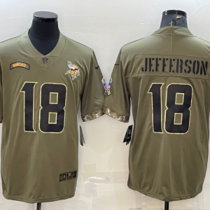 Men's Minnesota Vikings #18 Jefferson 2022 Olive Salute To Service Limited Jersey